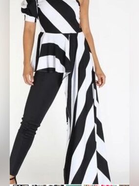 Black & White Diagonal Stripe One-Shoulder Dress